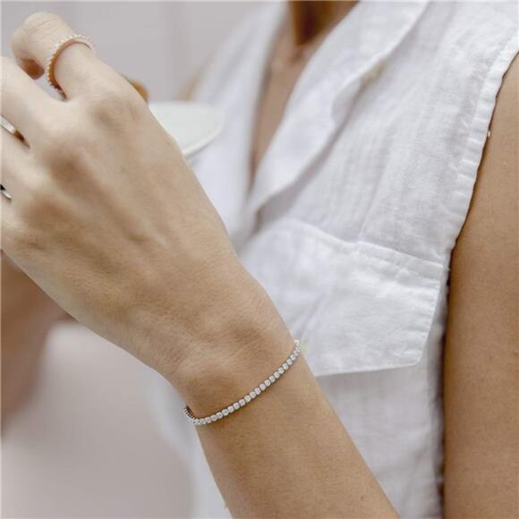 14K Gold Plated Classic Tennis Bracelet for Women - Featuring Cubic Zirconia - Picture 2 of 6